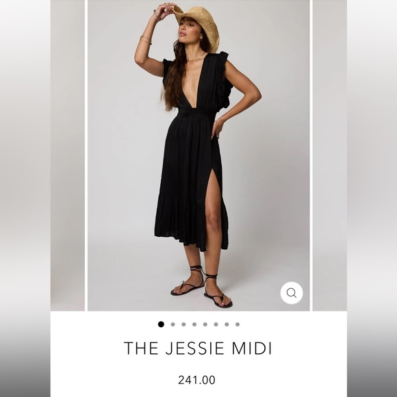 The Jessie Midi Chic Black Midi Dress with Plunge Neckline - Picture 1 of 3